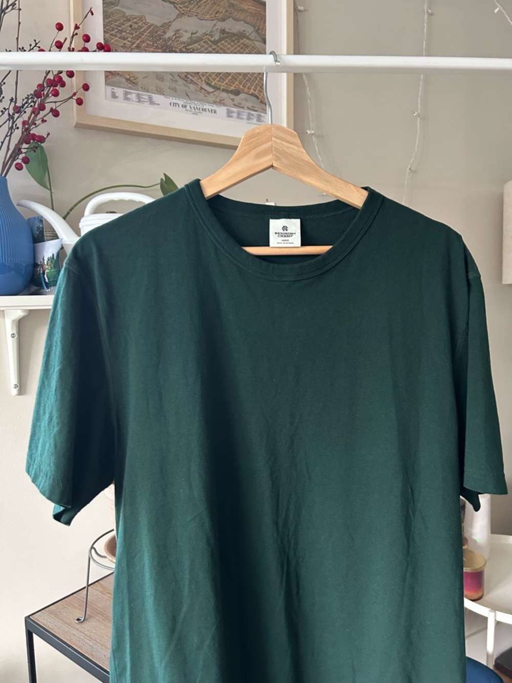 Reigning Champ Men's Large Crew Neck T‑Shirt in Dark Green